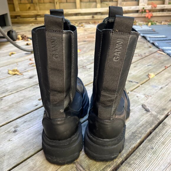 GANNI Mid-Calf Leather Boots Black Size 10 - Picture 7 of 7